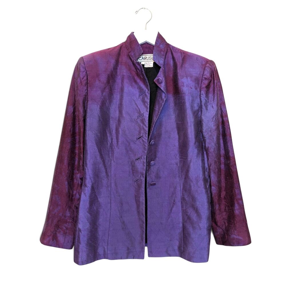 CARLISLE Shantung 100% Silk Blazer Garment-Dyed Nehru Collar Vintage - Size 6